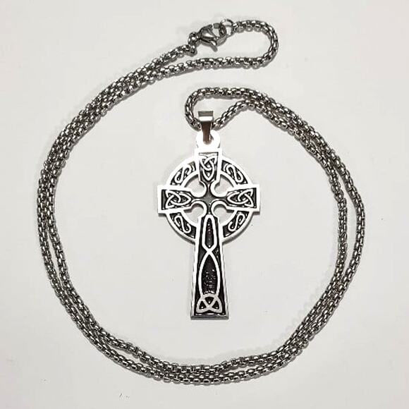 Stainless Steel Black Necklace Celtic Cross Vampire Gothic Halloween Christian - Picture 6 of 6